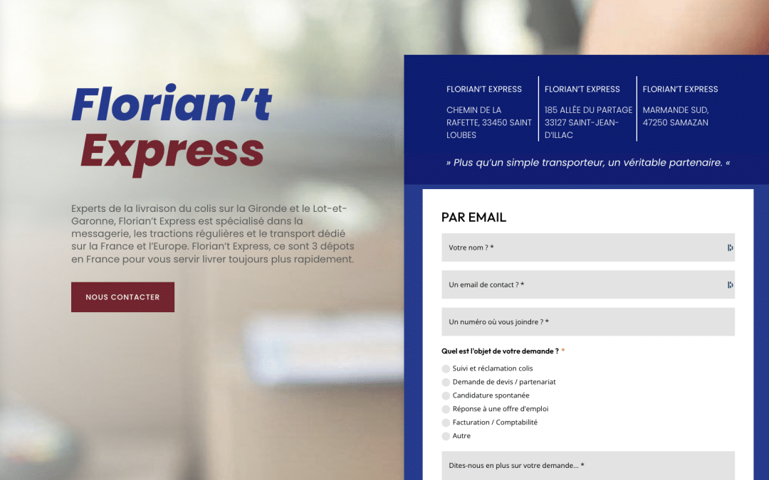 Création de site internet pour Florian&rsquo;t Express à Saint-Jean-d’Illac, Saint Loubes, Samazan