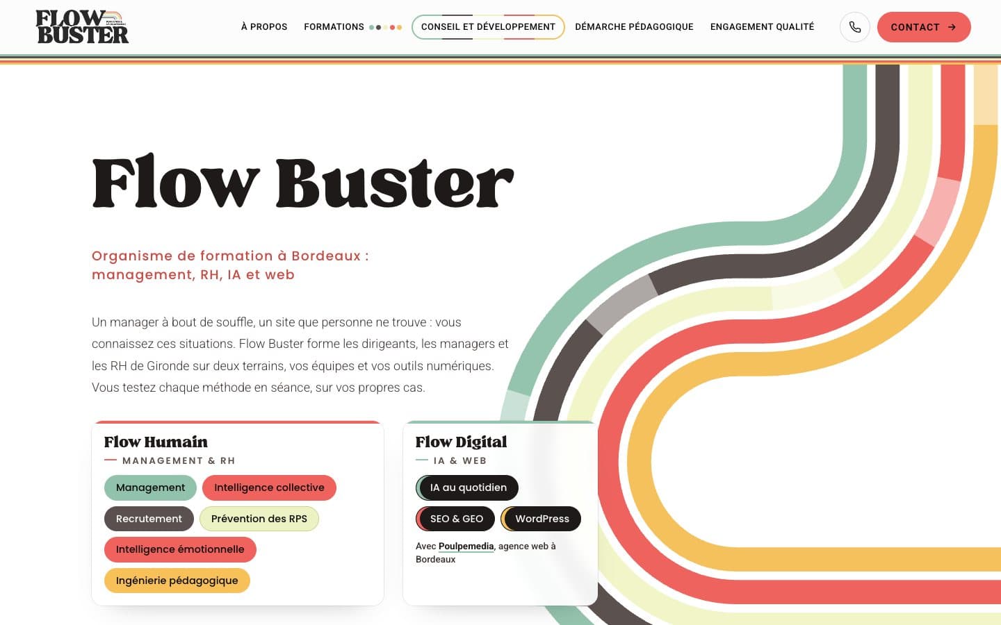 Page d’accueil du nouveau site Flow Buster — Flow Humain et Flow Digital
