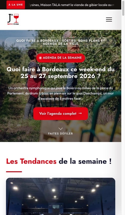Version mobile responsive du site Quoi Faire à Bordeaux après refonte