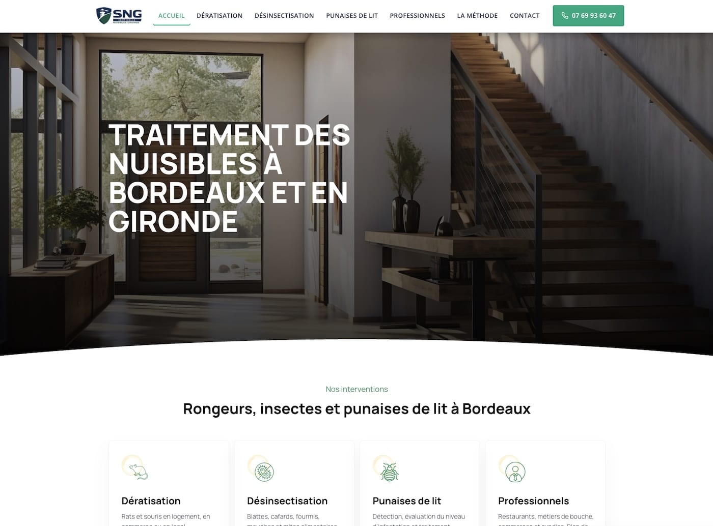 Site créé pour Sentinelle Nuisibles Gironde
